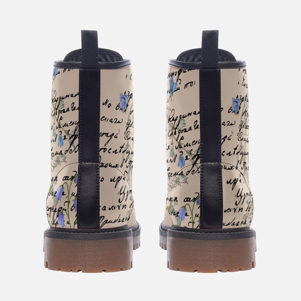 Hippie Art Zone - Shakespeare Writing With Blue Flowers Vegan Leather Boots