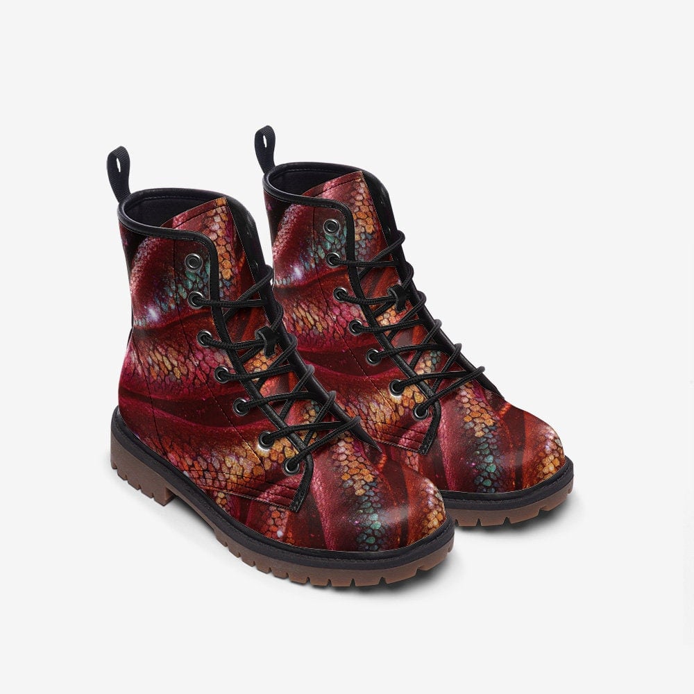 Hippie Art Zone - Red Gold Dragonskin Combat Boots