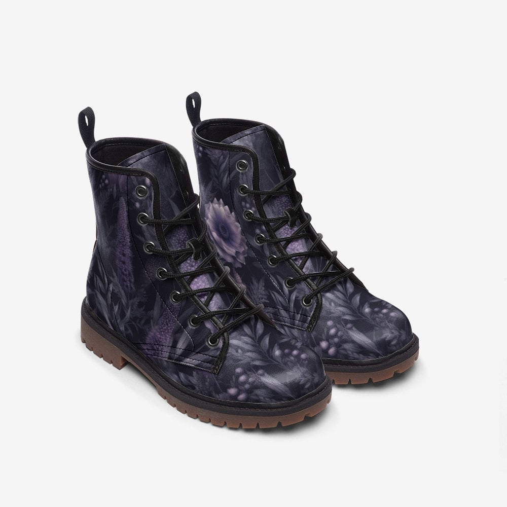 Hippie Art Zone - Dark Mystic Lavender Flower Combat Boots