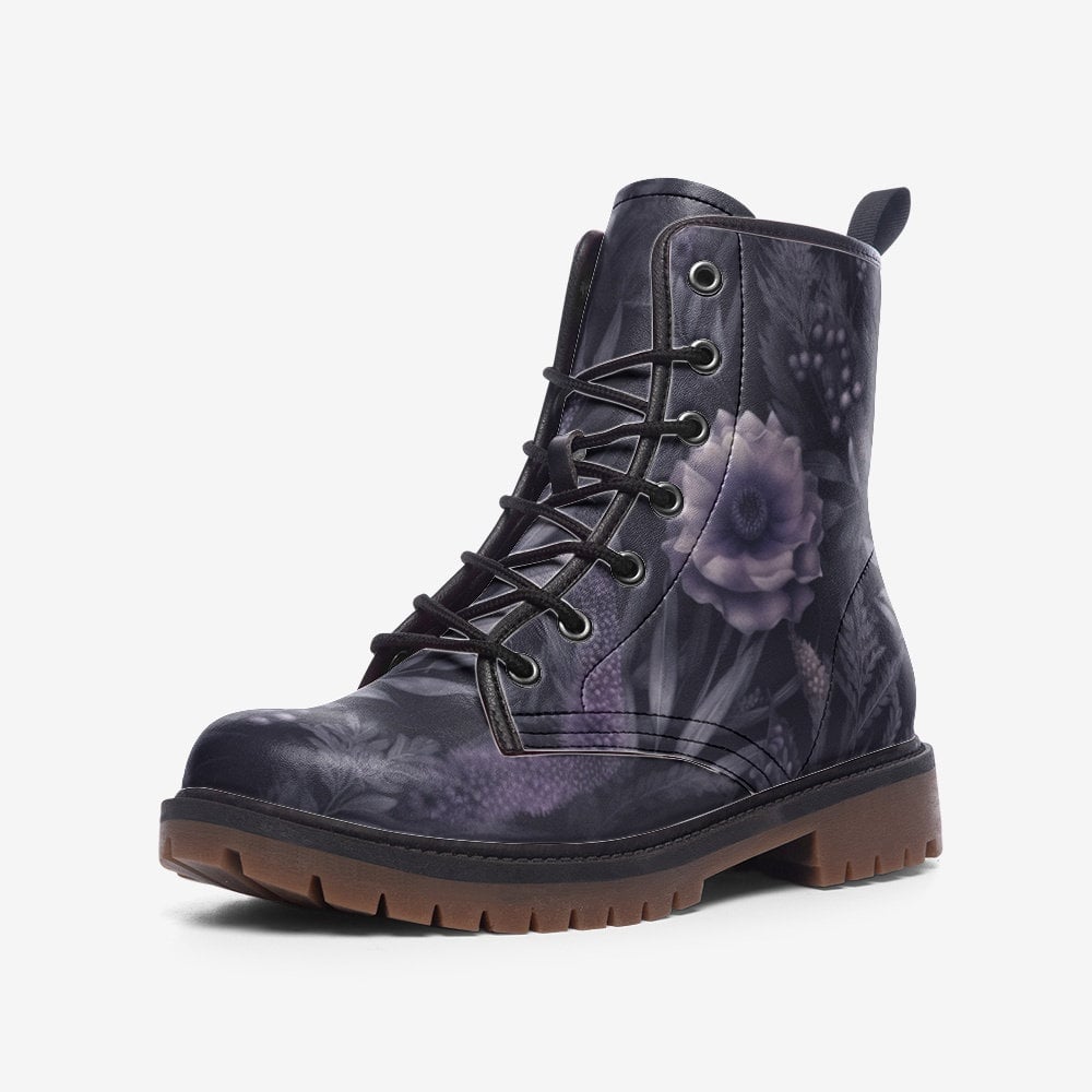 Hippie Art Zone - Dark Mystic Lavender Flower Combat Boots