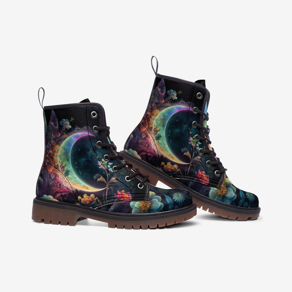 Hippie Art Zone - Mystic Fantasy Moon Combat Boots,