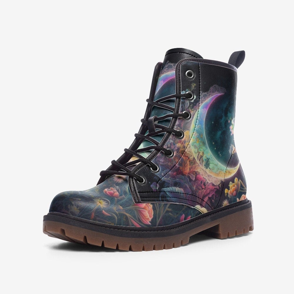 Hippie Art Zone - Mystic Fantasy Moon Combat Boots,