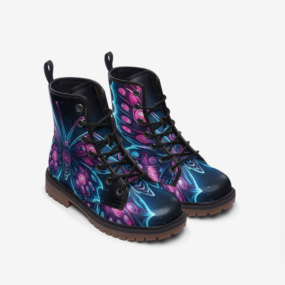 Hippie Art Zone - Butterfly Combat Boots, Neon Glowing