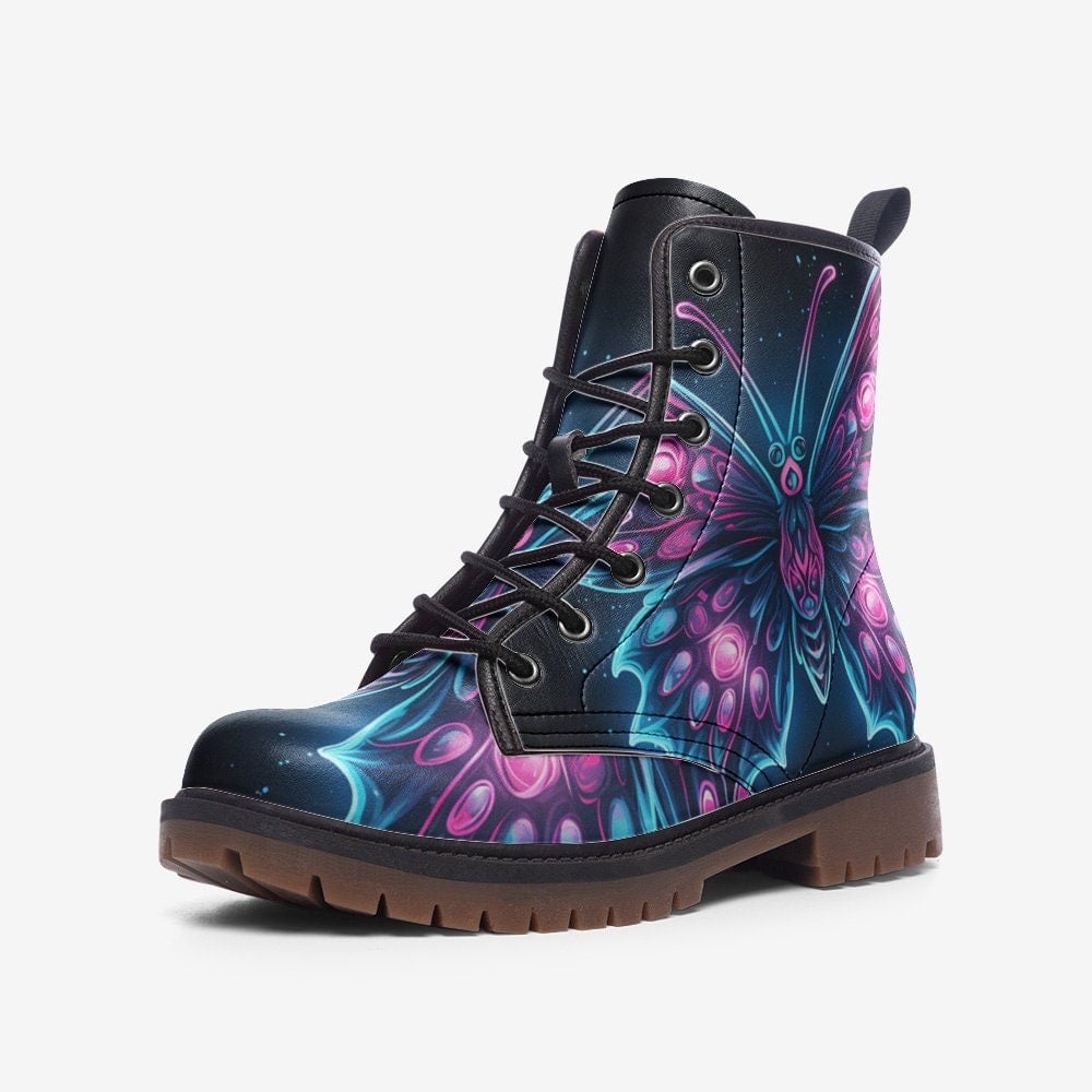 Hippie Art Zone - Butterfly Combat Boots, Neon Glowing