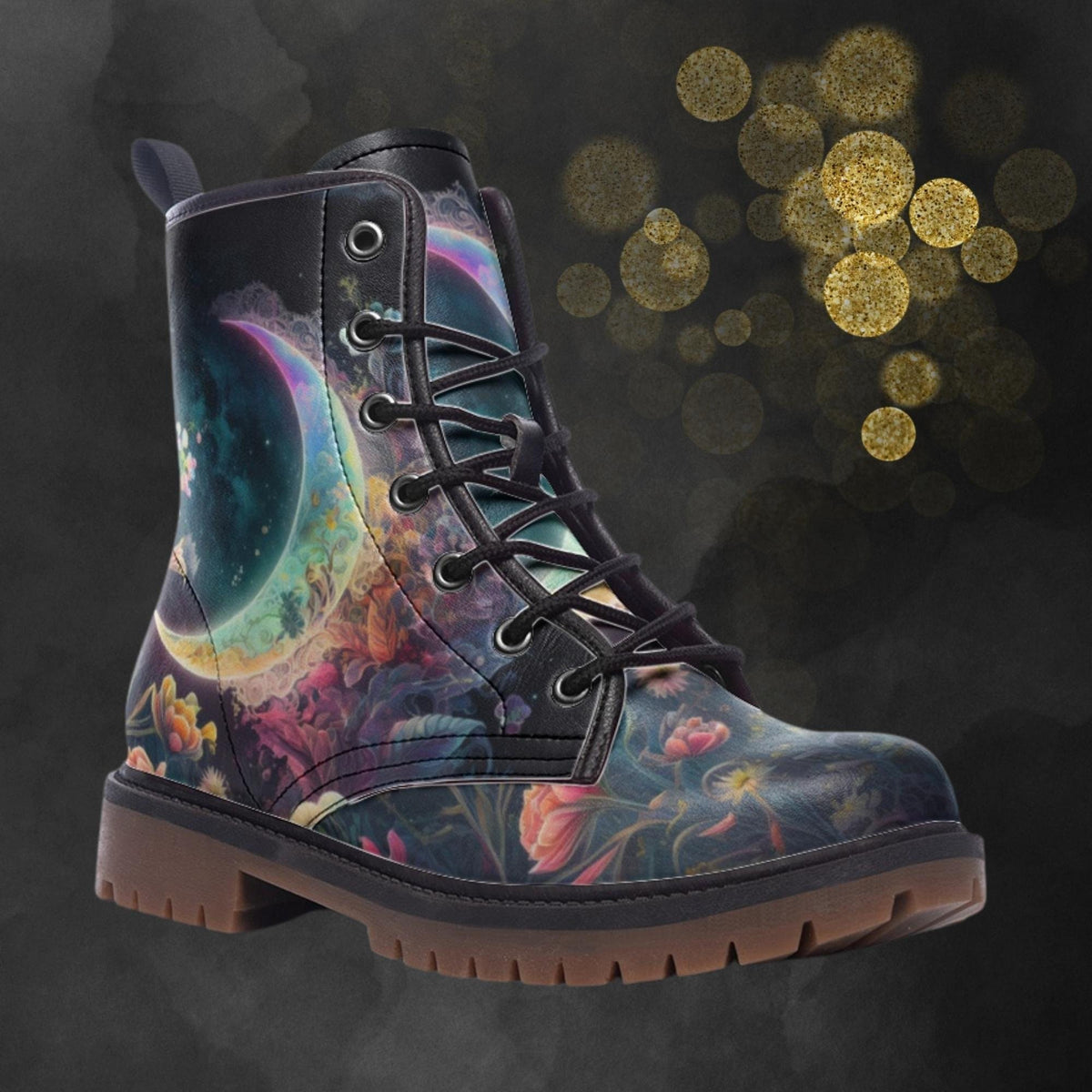 Hippie Art Zone - Mystic Fantasy Moon Combat Boots,