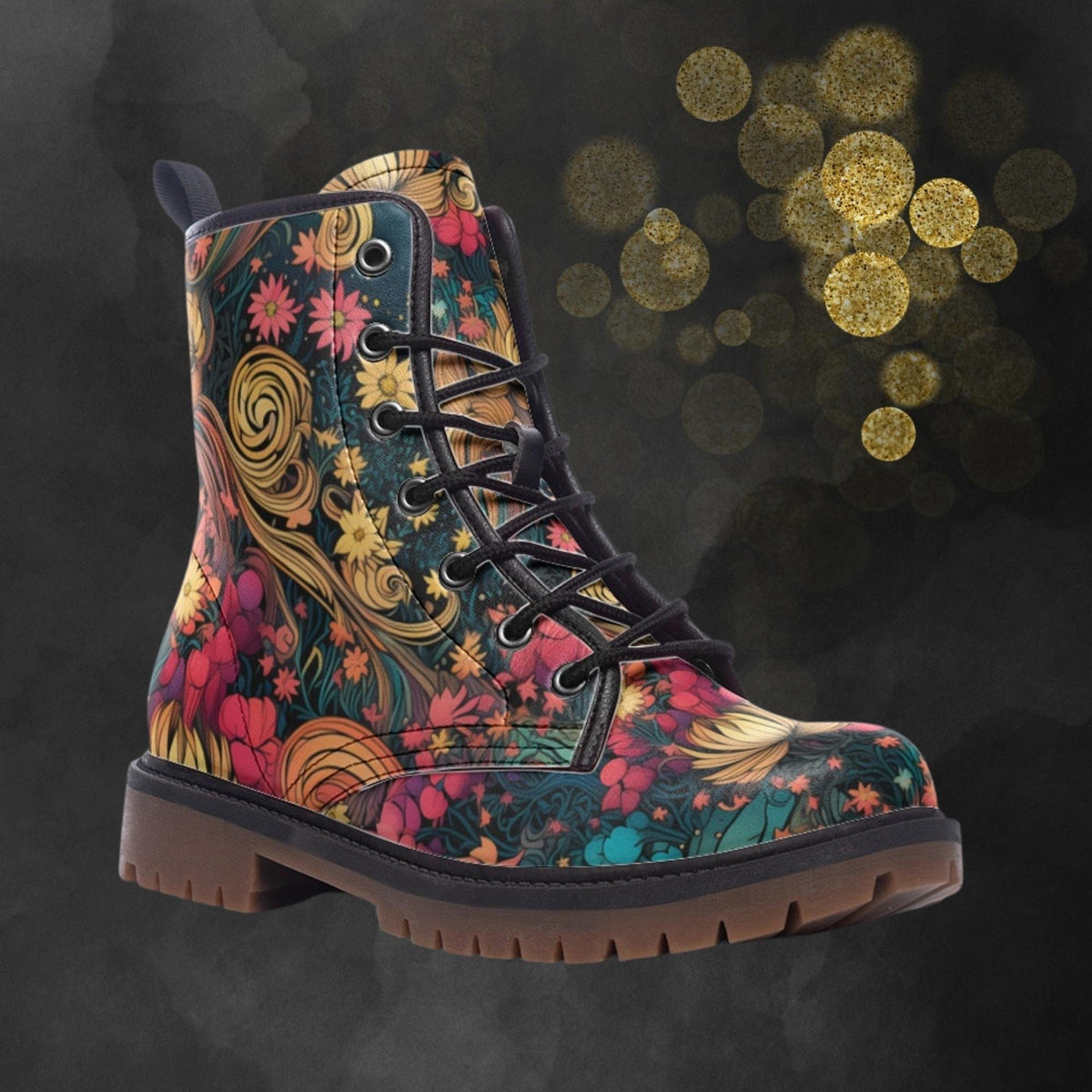 Hippie Art Zone - Floral Fantasy Art Combat Boots