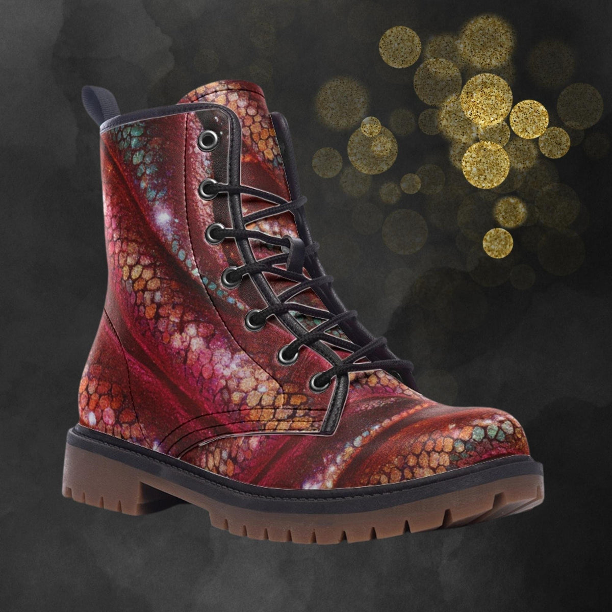 Hippie Art Zone - Red Gold Dragonskin Combat Boots