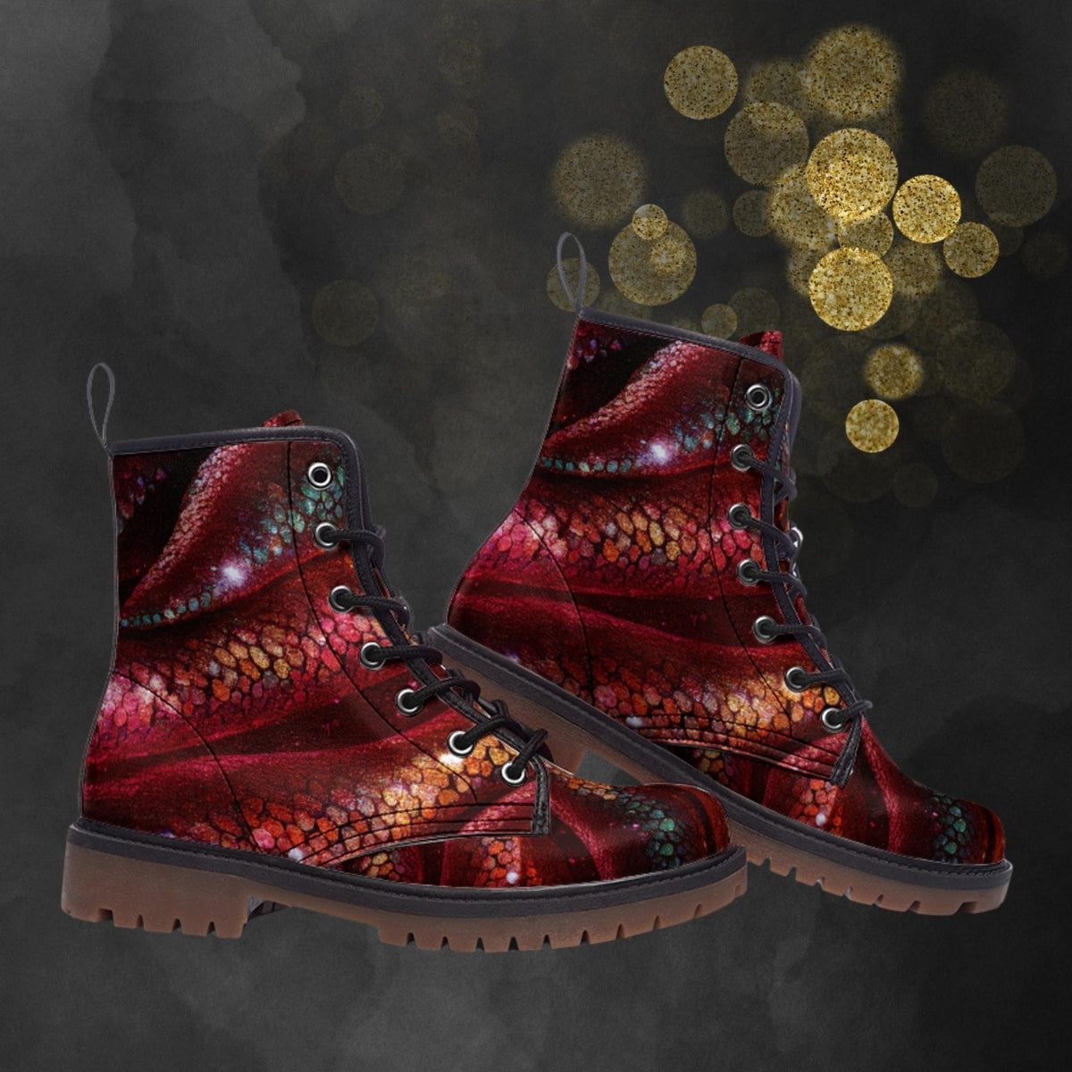 Hippie Art Zone - Red Gold Dragonskin Combat Boots