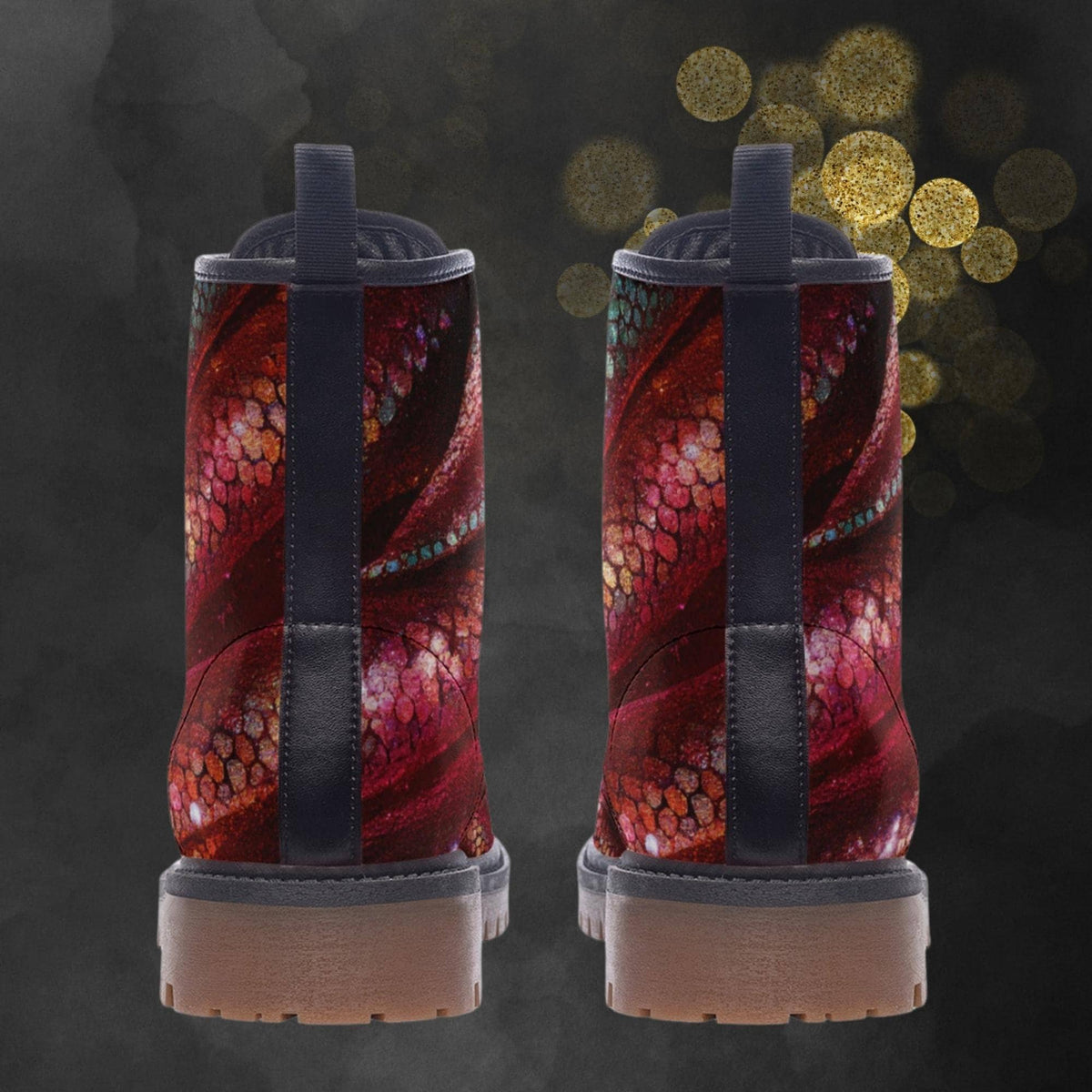 Hippie Art Zone - Red Gold Dragonskin Combat Boots