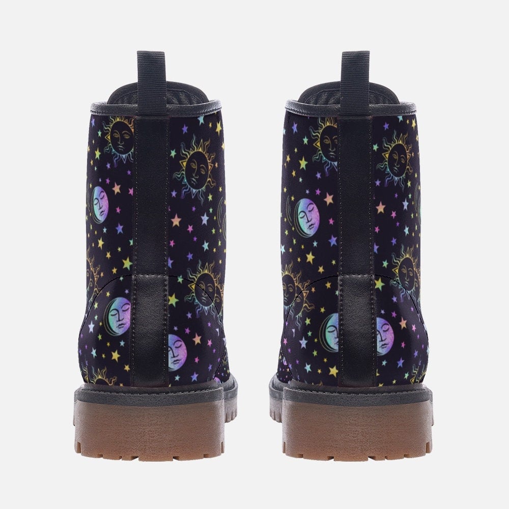 Hippie Art Zone - Celestial Moon Boots | Casual Vegan Leather Lightweight Boots