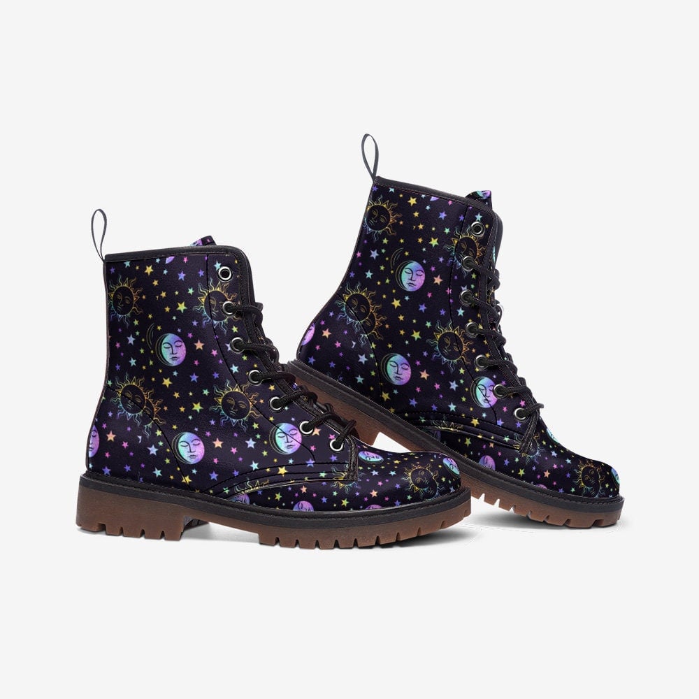 Hippie Art Zone - Celestial Moon Boots | Casual Vegan Leather Lightweight Boots