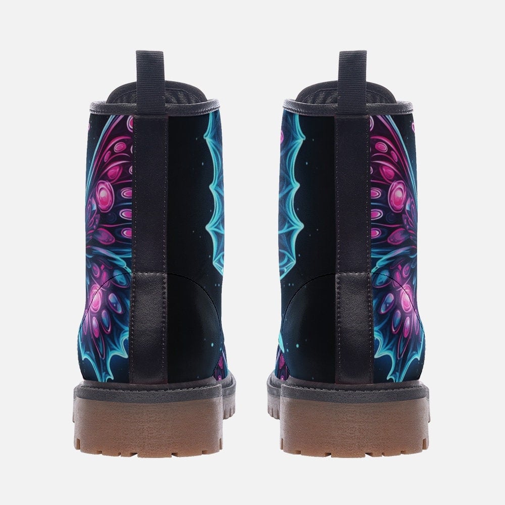 Hippie Art Zone - Butterfly Combat Boots, Neon Glowing