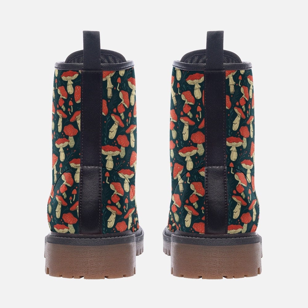 Hippie Art Zone - Mushroom Vegan Leather Boots, Mushroom Foraging Boots.