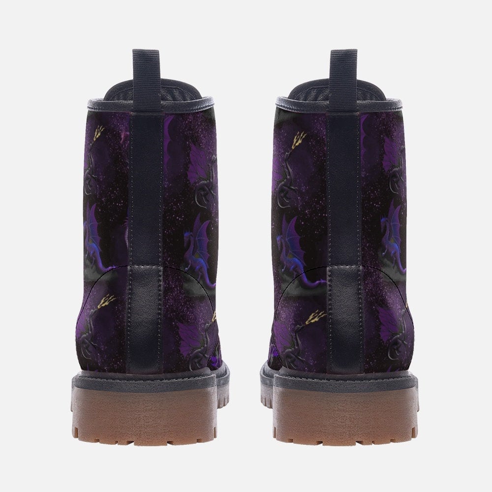 Hippie Art Zone - Purple Dragons In Space Vegan Leather Boots.