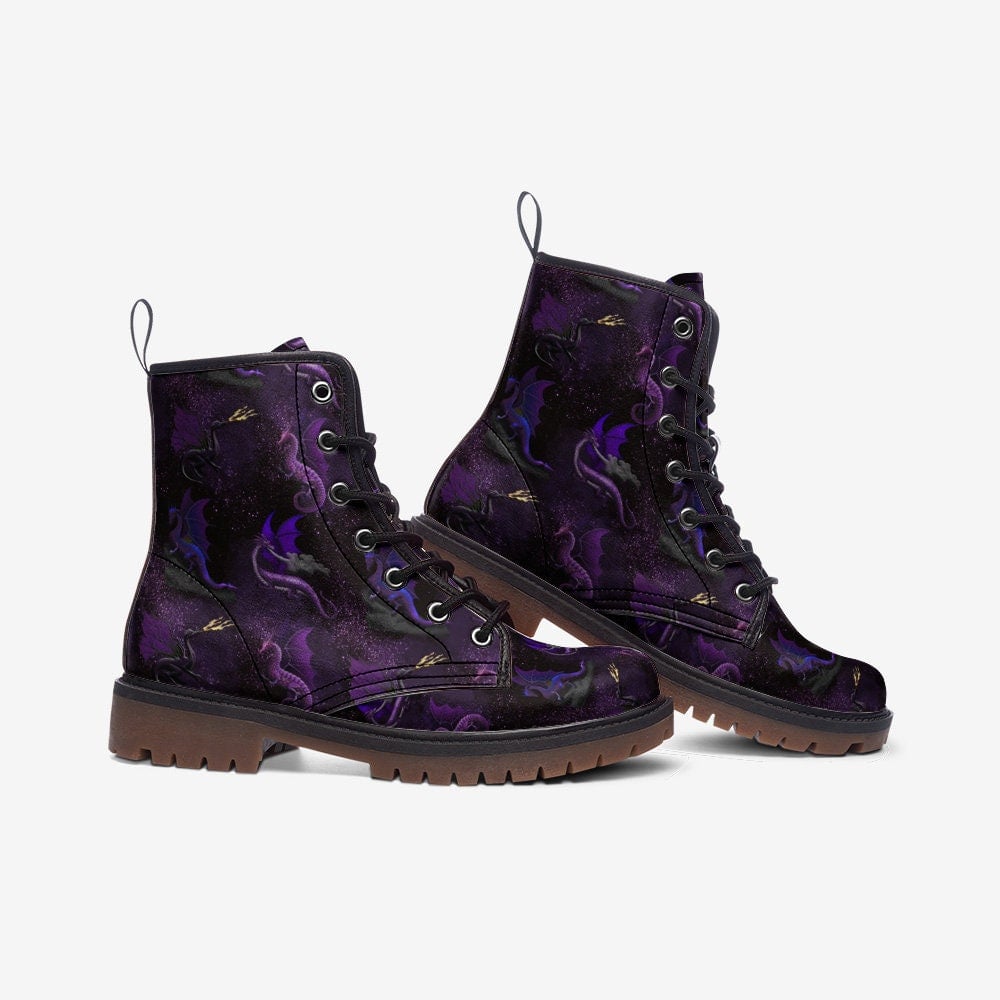 Hippie Art Zone - Purple Dragons In Space Vegan Leather Boots.