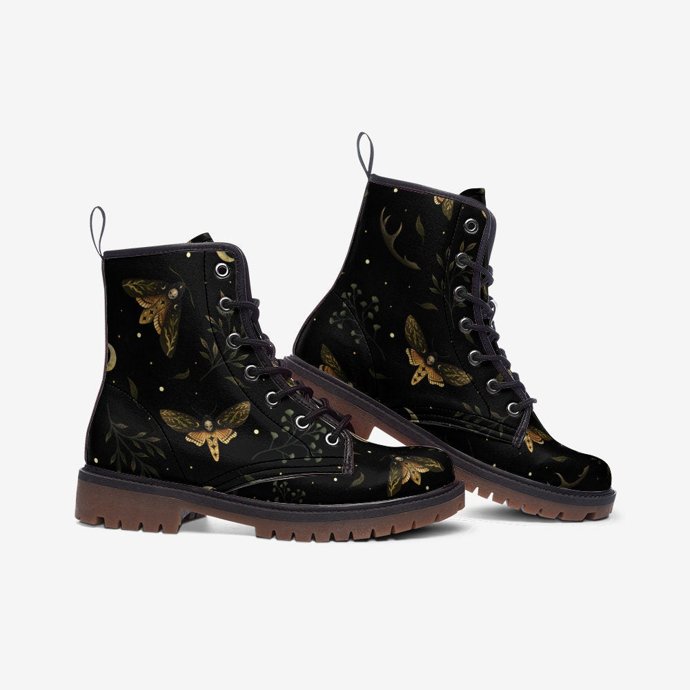 Hippie Art Zone - Death Head Moths Combat Boots