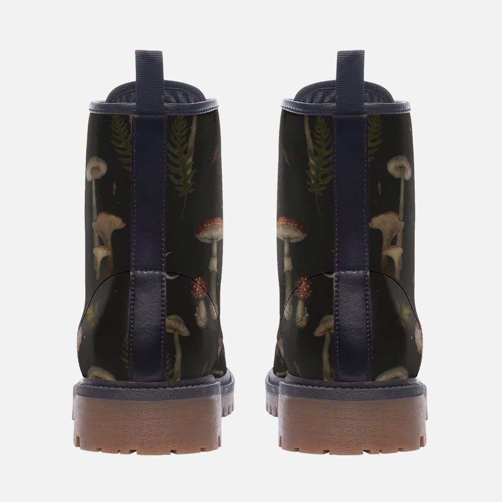 Hippie Art Zone - Autumn Mushrooms Vegan Leather Combat Boots