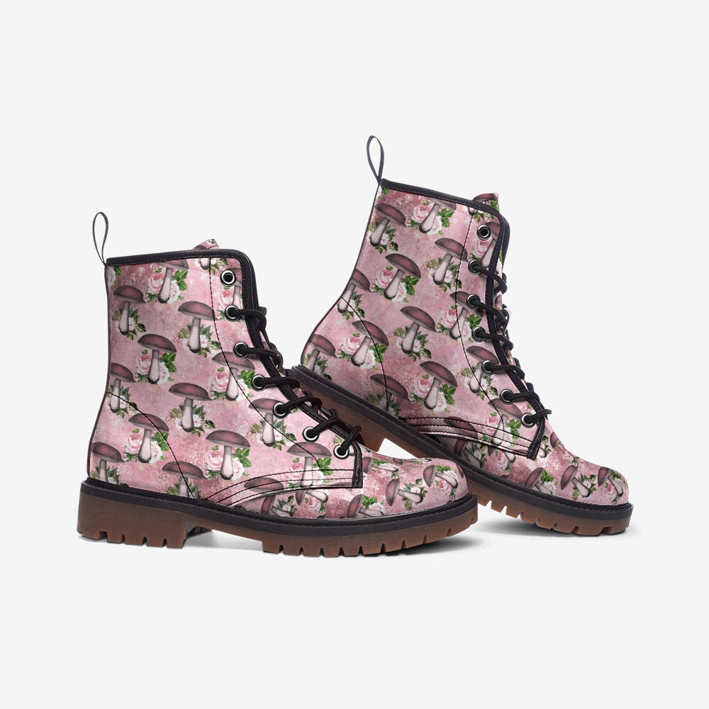 Hippie Art Zone - Pink Mushrooms And Roses Boots.