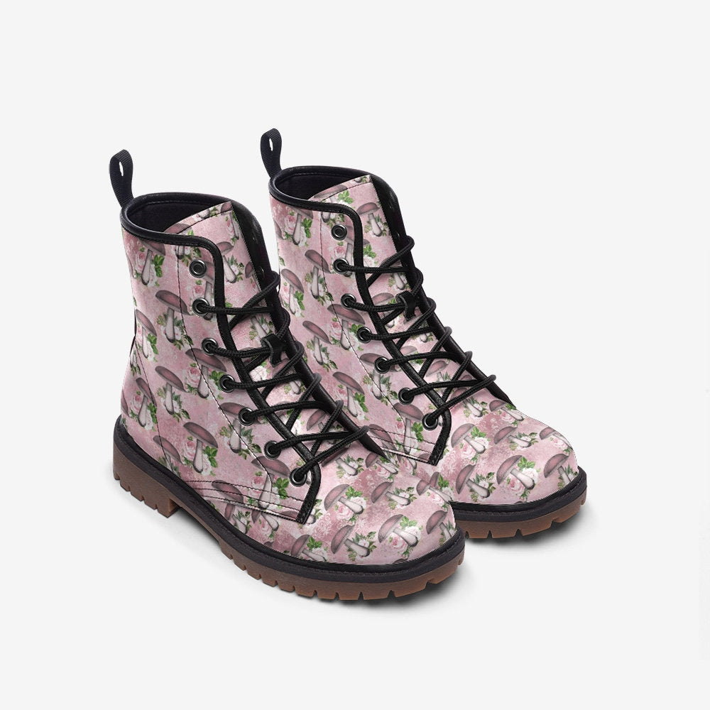 Hippie Art Zone - Pink Mushrooms And Roses Boots.