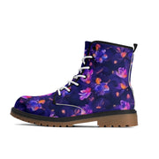 hippieartzone Boots - Women's Combat Boots In Vegetable Leather, Flower Boots, Festival Boots, Rave Boots, Punk Boots,
