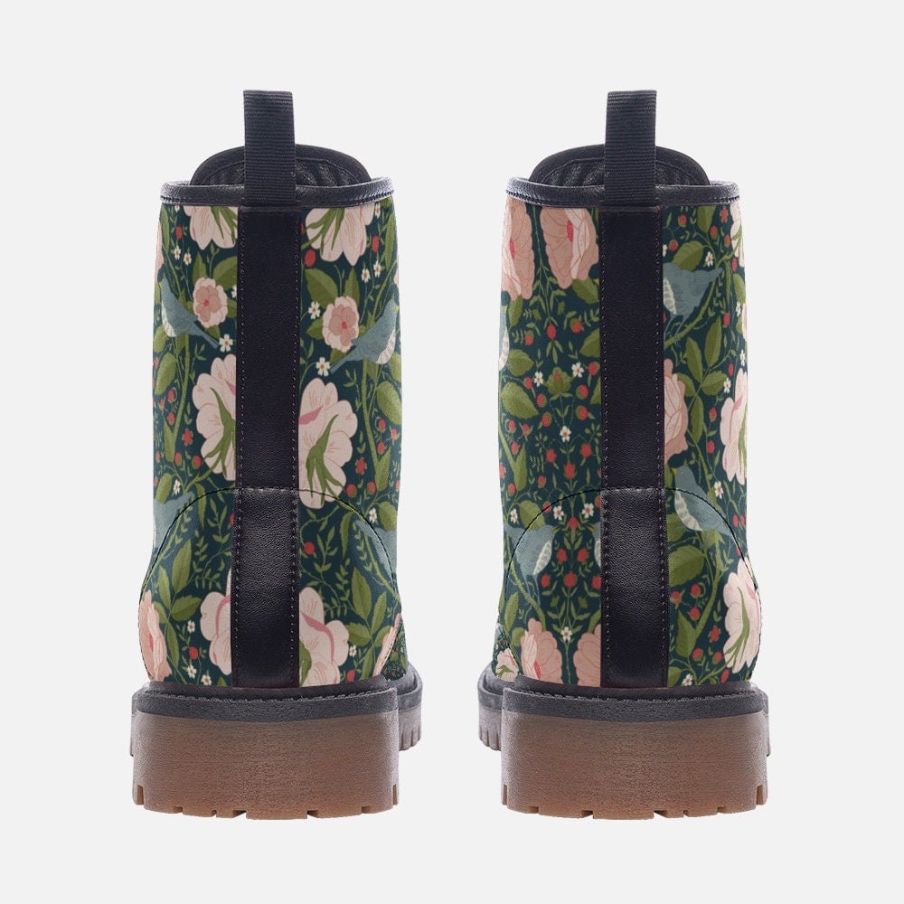 Hippie Art Zone - Green Birds Of William Morris Vegan Leather Boots