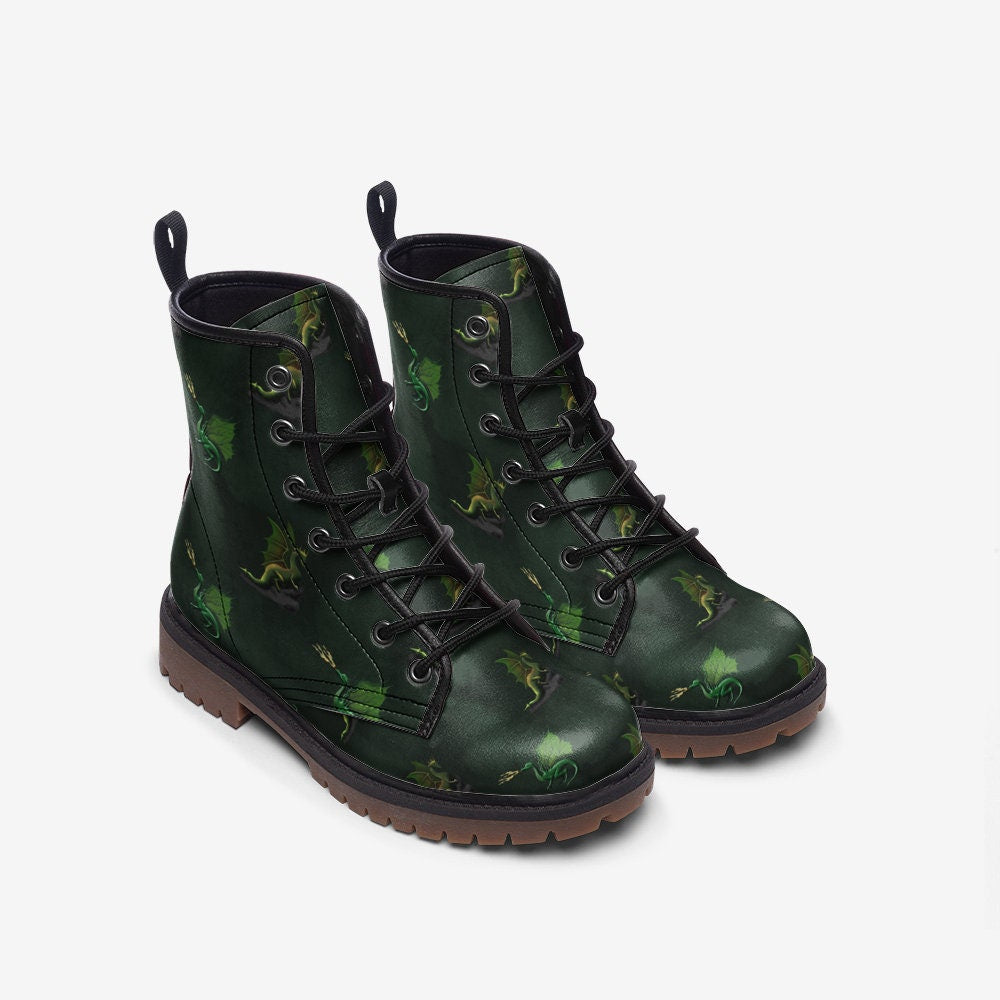 Hippie Art Zone - Green Dragon Vegan Leather Boots.