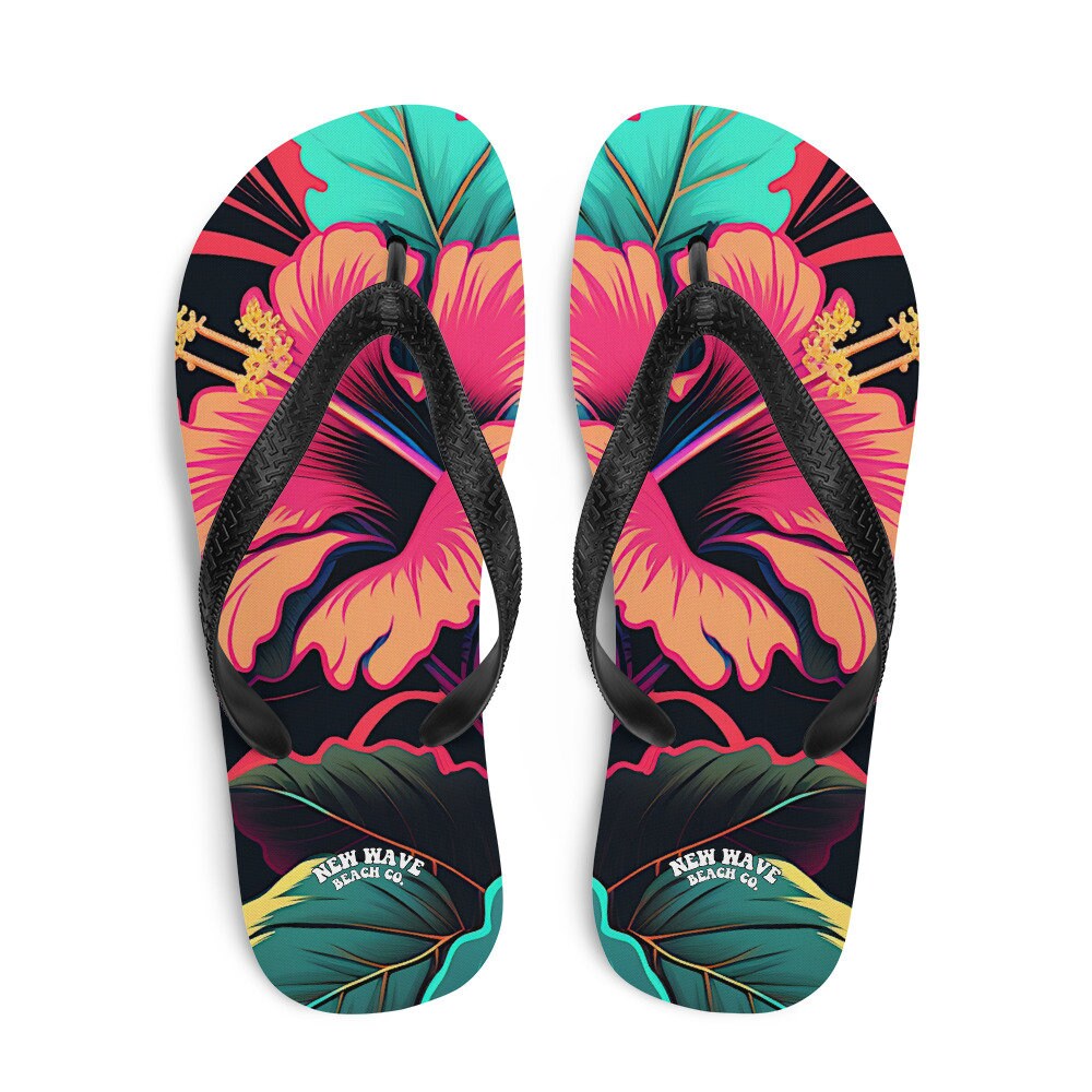 hippieartzone - Pink Hibiscus Tropical Flower Flip Flops Colorful 