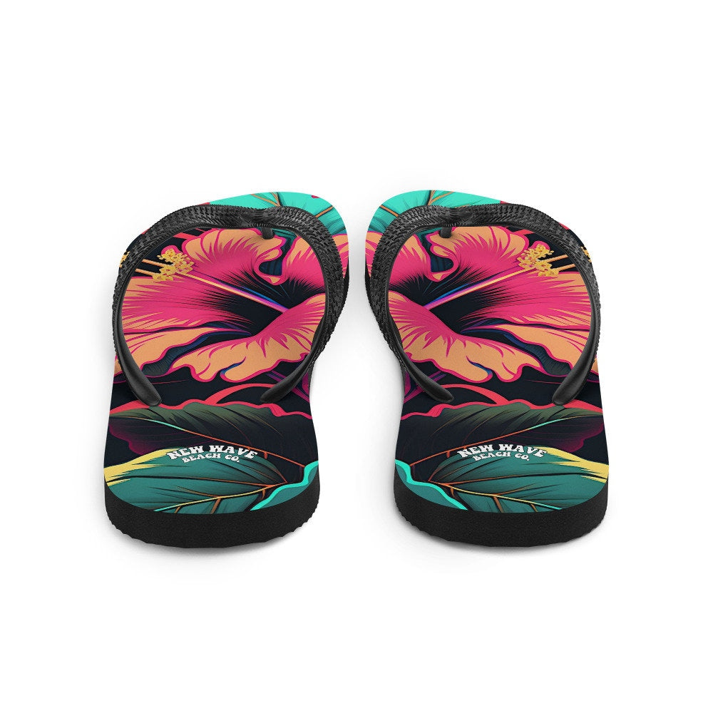 hippieartzone - Pink Hibiscus Tropical Flower Flip Flops Colorful 