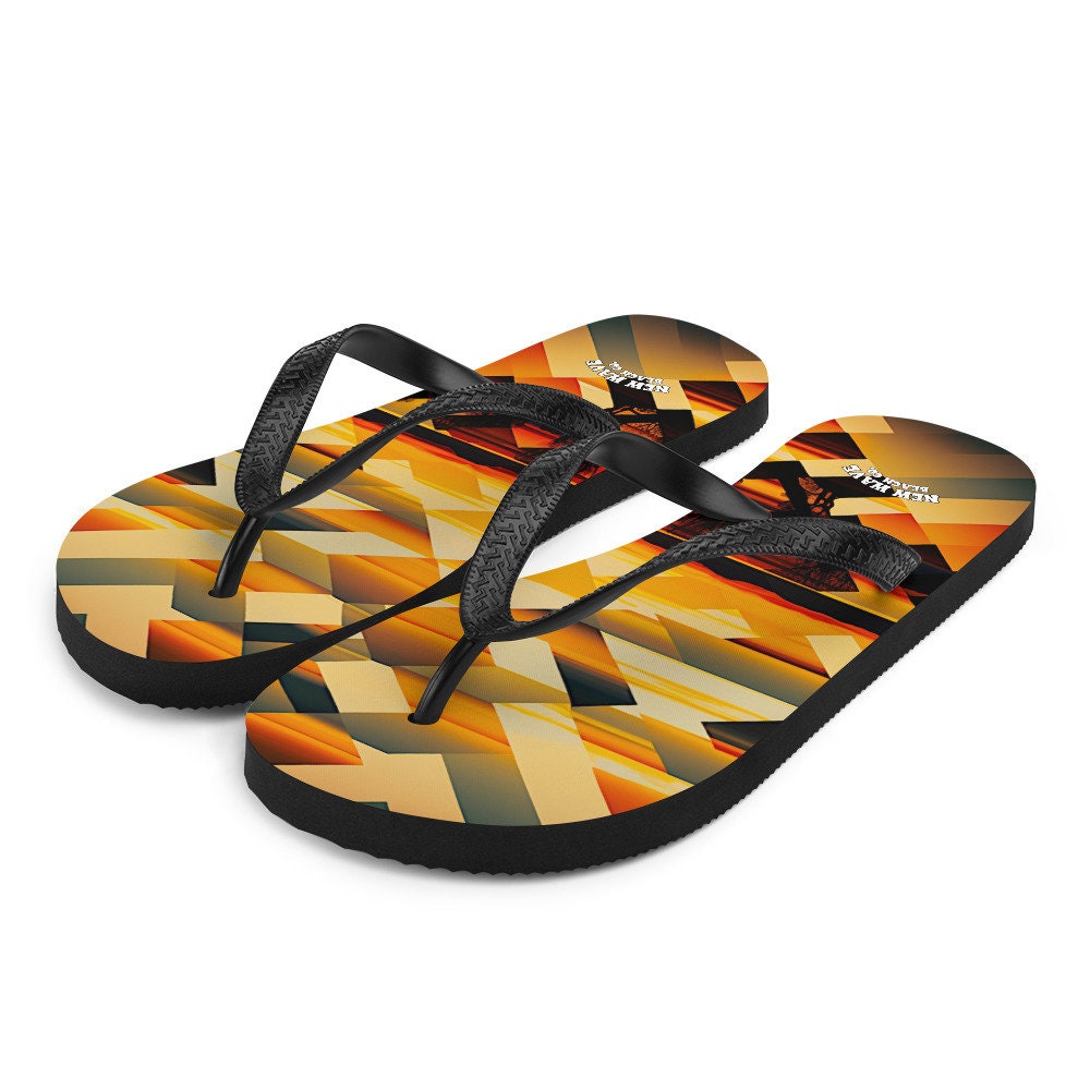 hippieartzone - Retro Geometric Yellow Sunset Tropical Flip Flops Colorful 