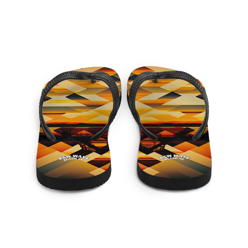 hippieartzone - Retro Geometric Yellow Sunset Tropical Flip Flops Colorful 