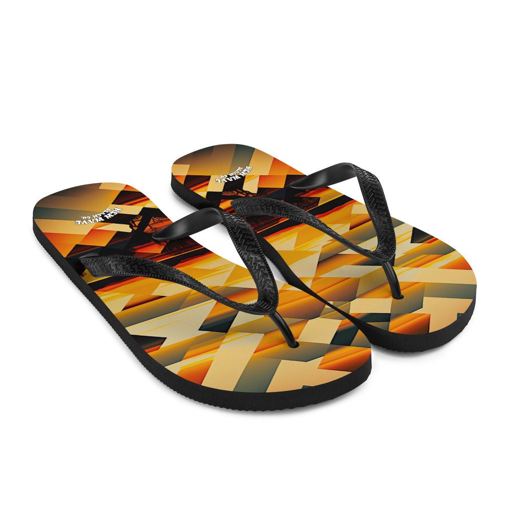 hippieartzone - Retro Geometric Yellow Sunset Tropical Flip Flops Colorful 