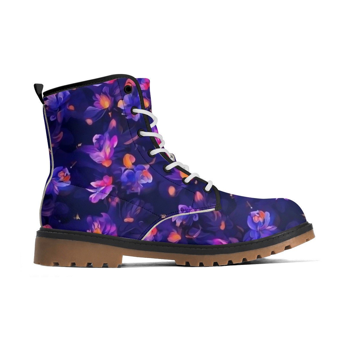 hippieartzone Boots - Women's Combat Boots In Vegetable Leather, Flower Boots, Festival Boots, Rave Boots, Punk Boots,