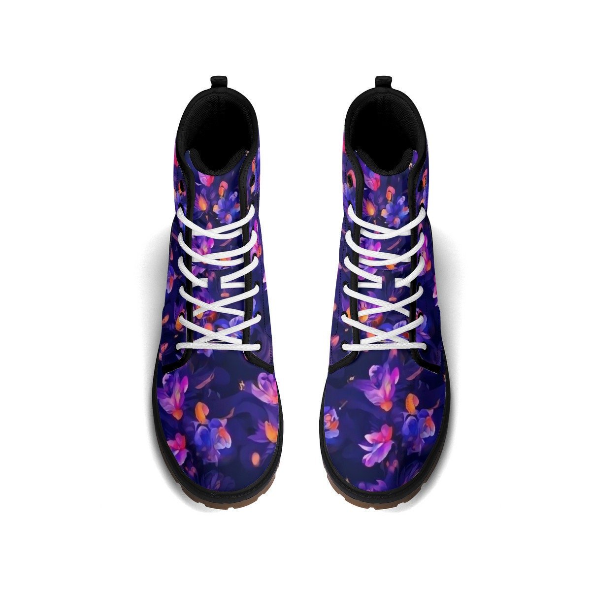 hippieartzone Boots - Women's Combat Boots In Vegetable Leather, Flower Boots, Festival Boots, Rave Boots, Punk Boots,