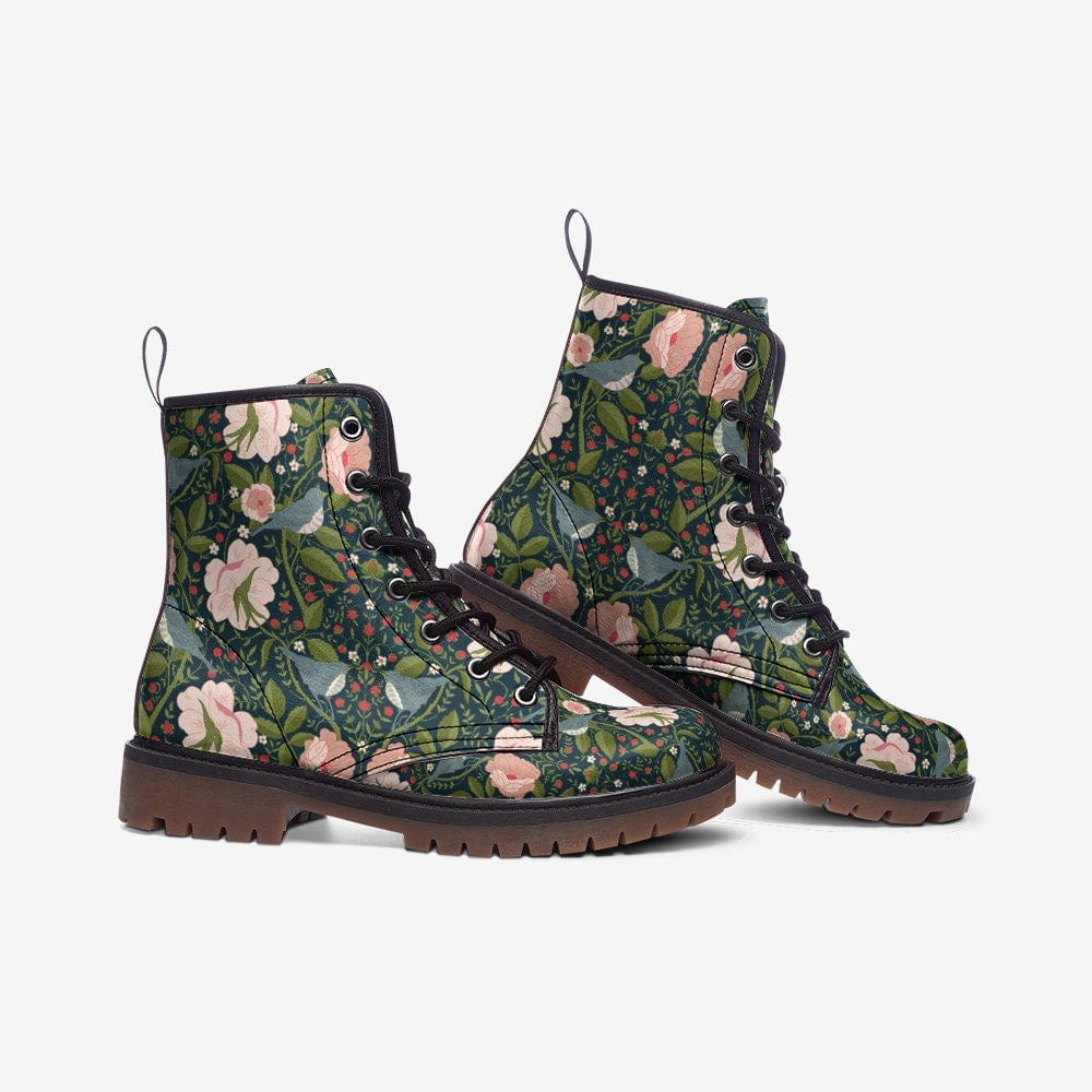 Hippie Art Zone - Green Birds Of William Morris Vegan Leather Boots