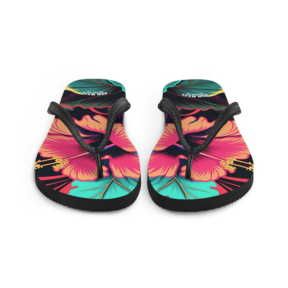 hippieartzone - Pink Hibiscus Tropical Flower Flip Flops Colorful 