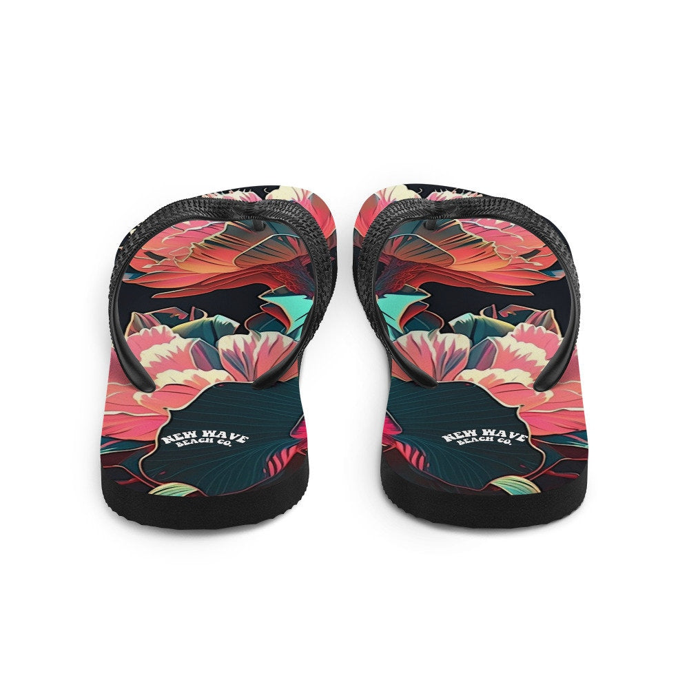 hippieartzone - Pink Tropical Flower Flip Flops Colorful