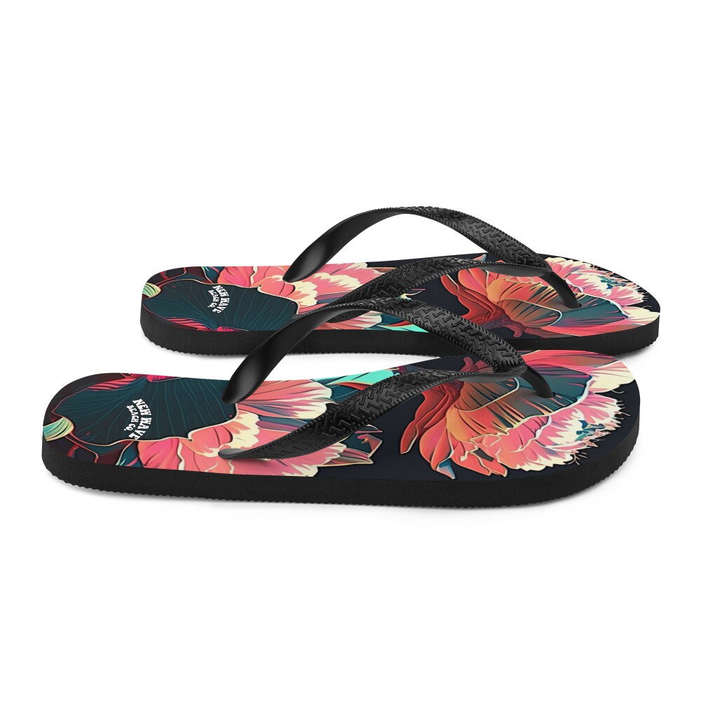 hippieartzone - Pink Tropical Flower Flip Flops Colorful