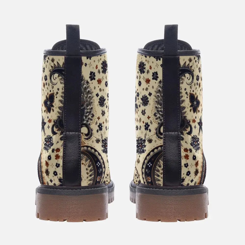 Hippie Art Zone - Beige And Blue Paisley Bandana Vegan Leather Boots