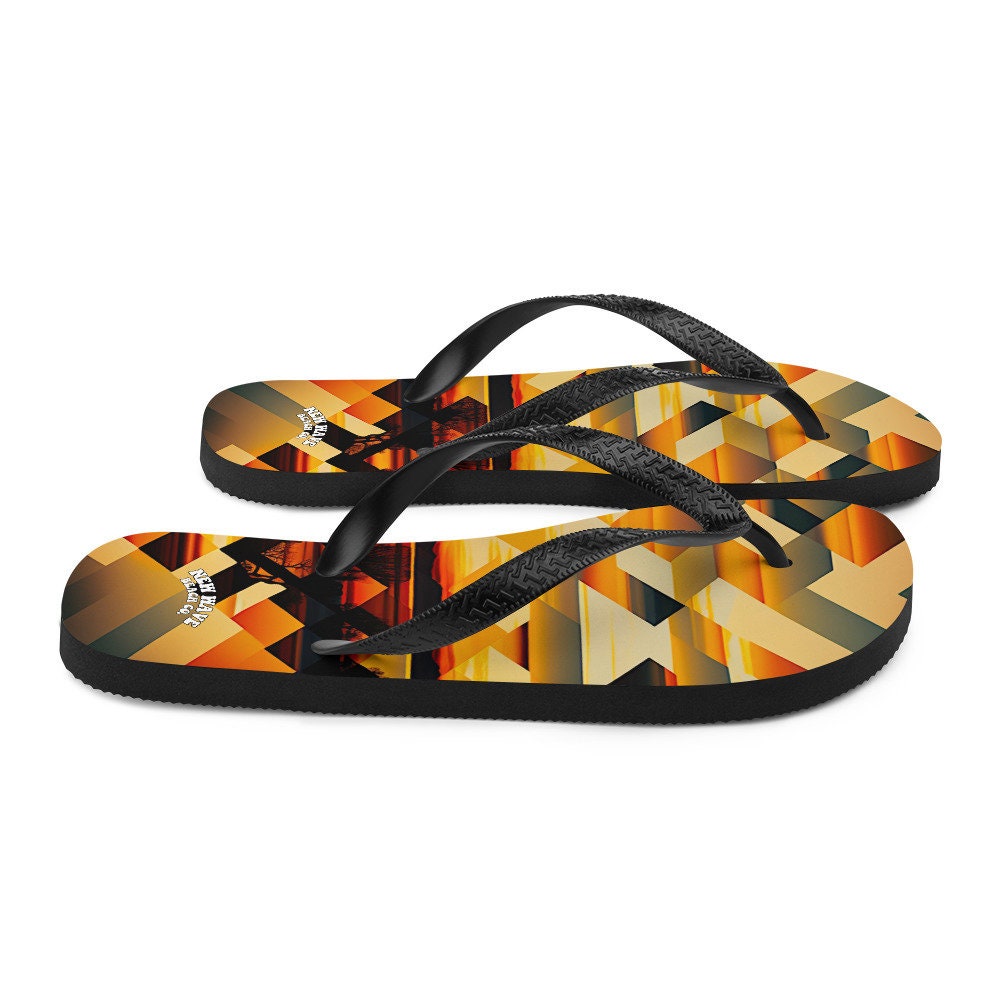 hippieartzone - Retro Geometric Yellow Sunset Tropical Flip Flops Colorful 