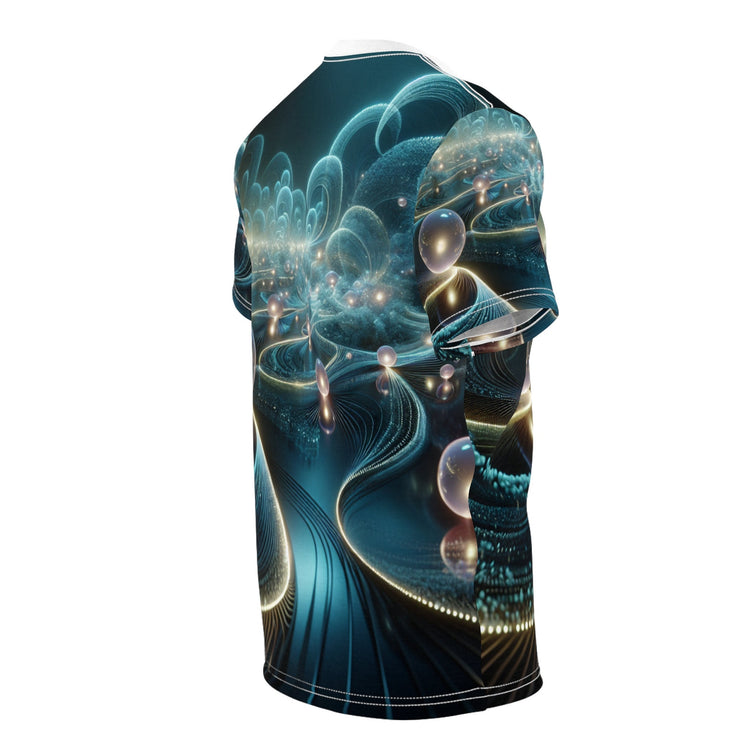 hippieartzone - Bioluminescent Cyberpunk Universe T-shirt: Ethereal Orbs, Symmetrical Patterns, Photorealistic 3D Render