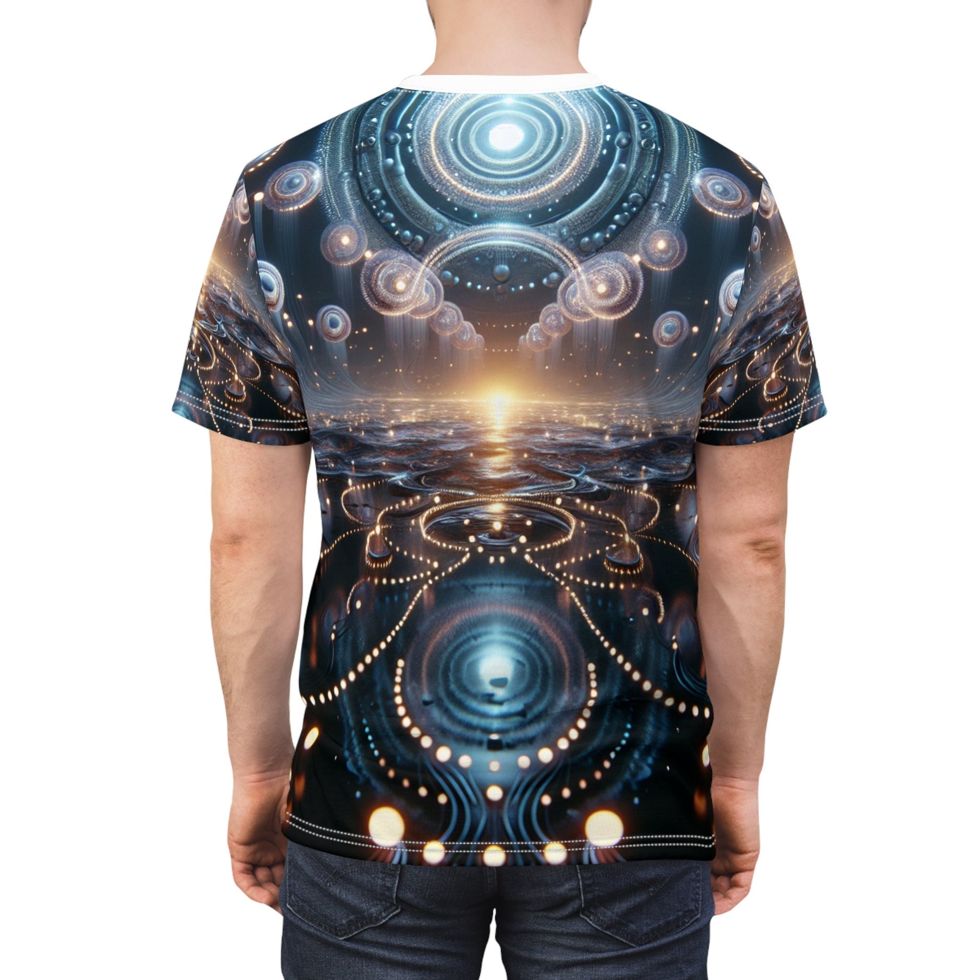 hippieartzone - Bioluminescent Cyberpunk Universe T-Shirt - Ethereal Orbs Symmetrical Patterns - High-Resolution Photorealistic Design - 3D