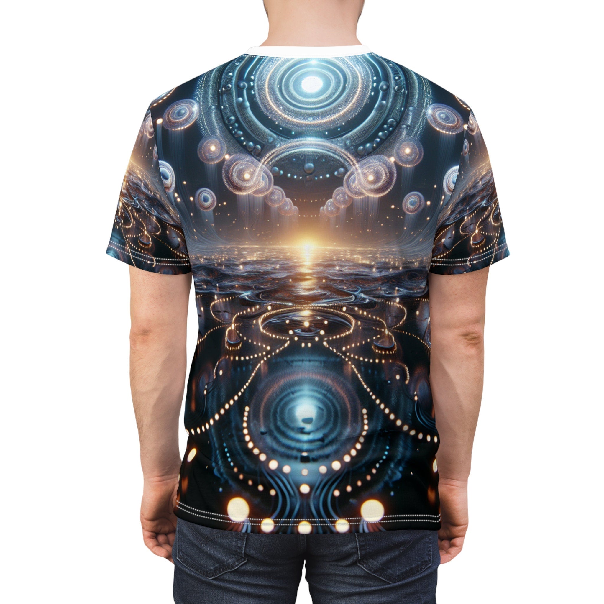 hippieartzone - Bioluminescent Cyberpunk Universe T-Shirt - Ethereal Orbs Symmetrical Patterns - High-Resolution Photorealistic Design - 3D