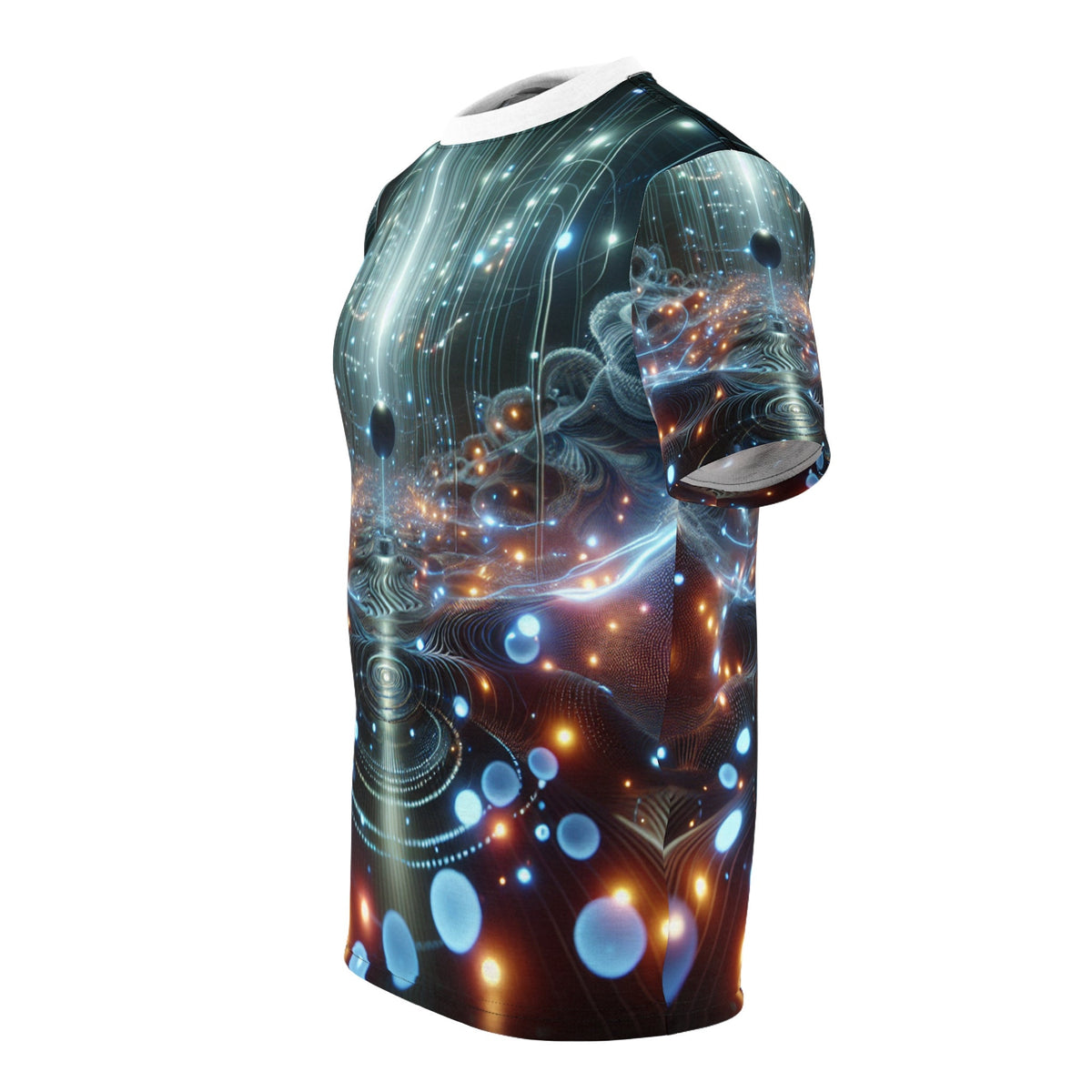 hippieartzone - Ethereal Orbs Cyberpunk T-Shirt - Bioluminescent Symmetry in a Surreal Universe - High-Resolution Photorealistic Design