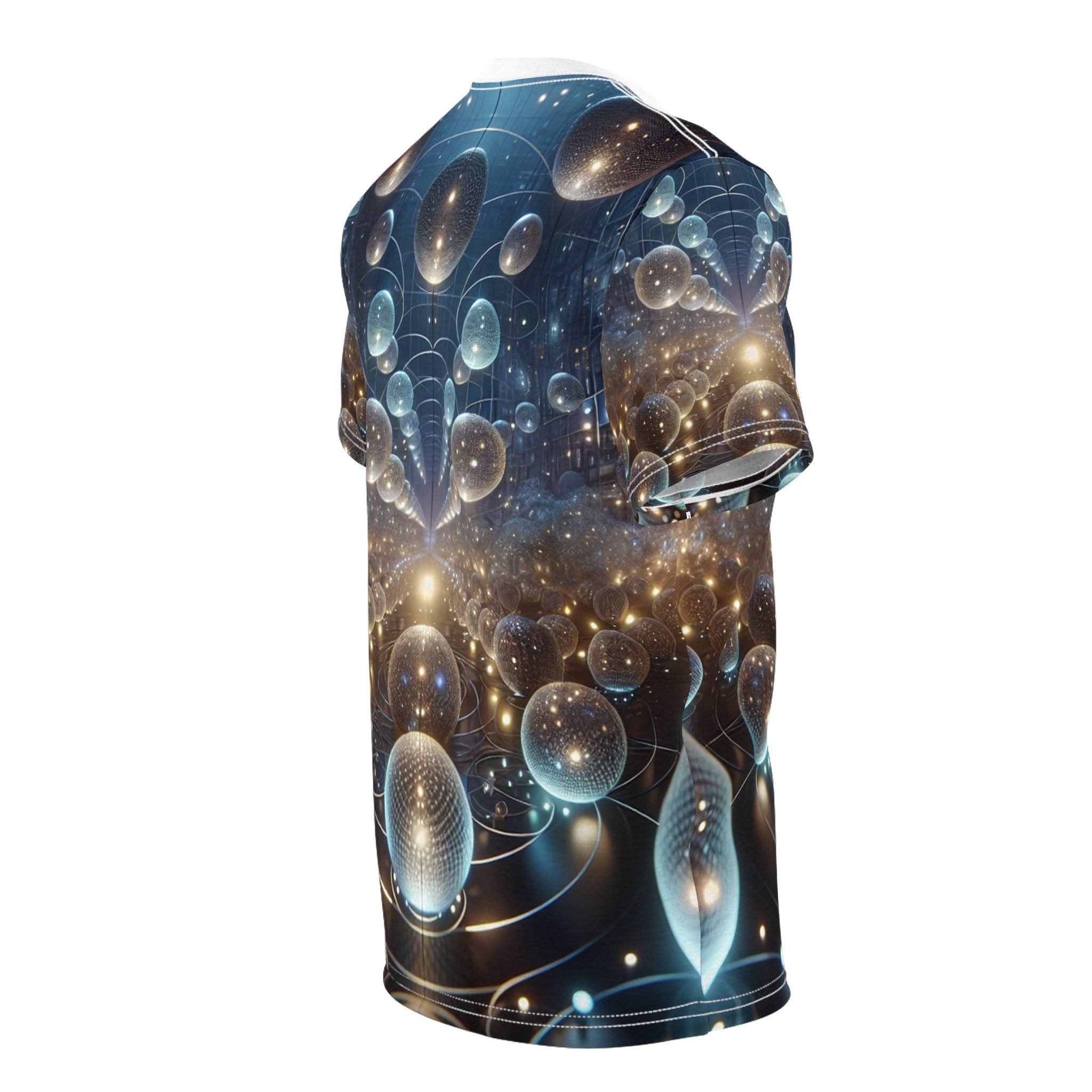 hippieartzone - Glowing Orbs of the Cyberpunk Cosmos T-Shirt: Ethereal Symmetry, High-Definition Photorealism, 3D Render