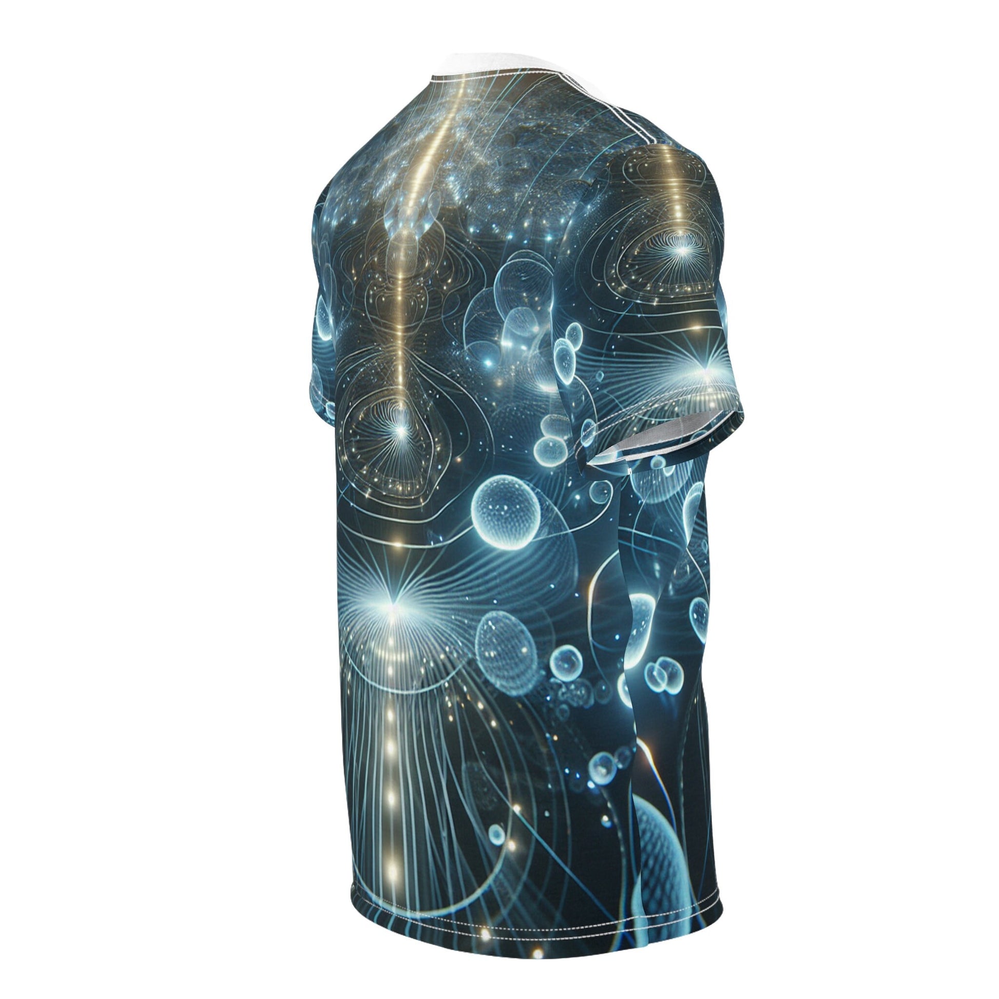 hippieartzone - Bioluminescent Ethereal Orbs Cyberpunk Universe T-Shirt - Surreal, Symmetrical Patterns, Photorealistic Design, High-Resolution