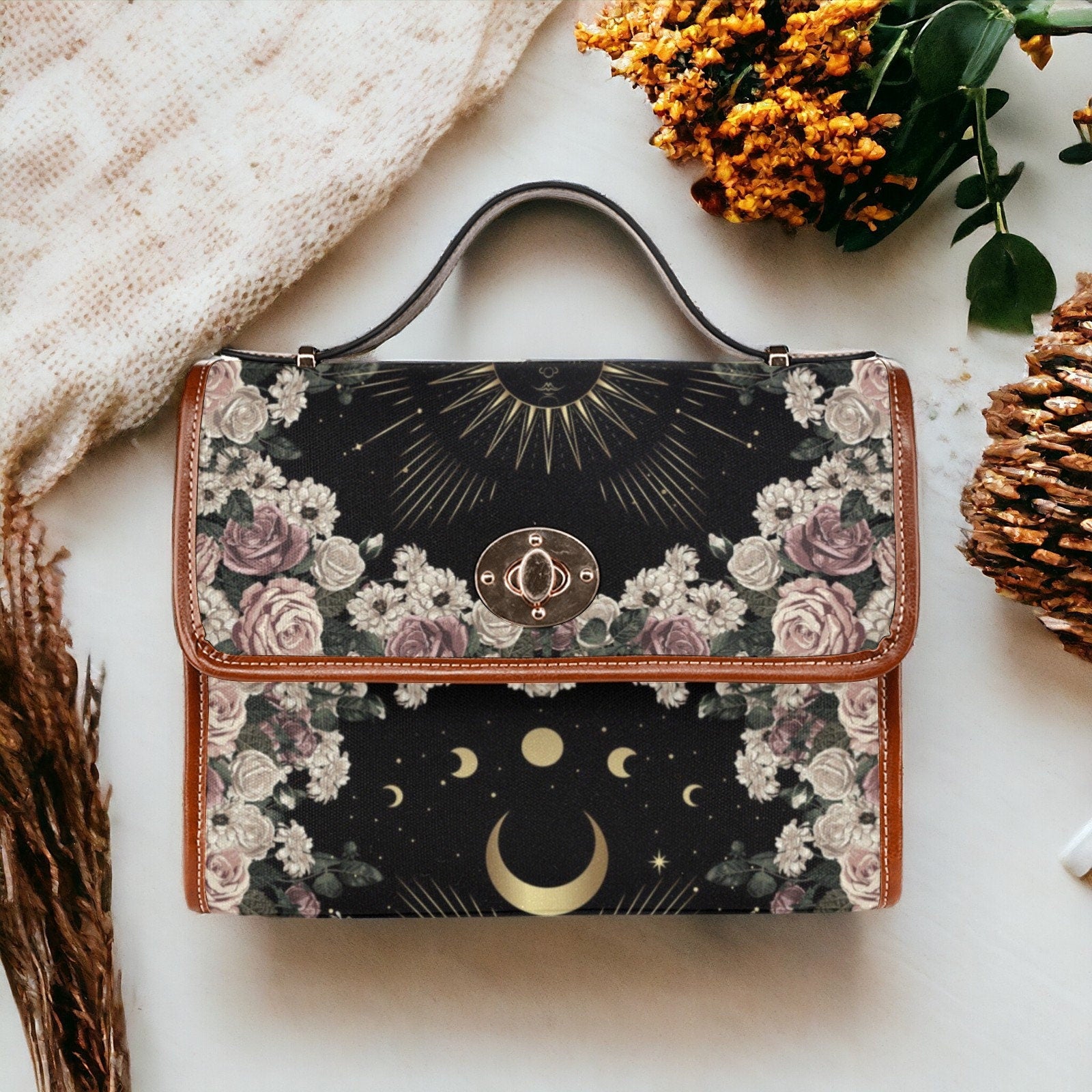 Cottagecore Witch Canvas Satchel Handbag For Boho Hippie