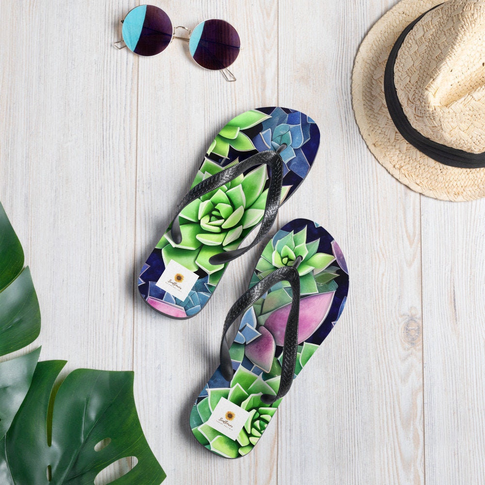 hippieartzone - Succulents Flip Flops