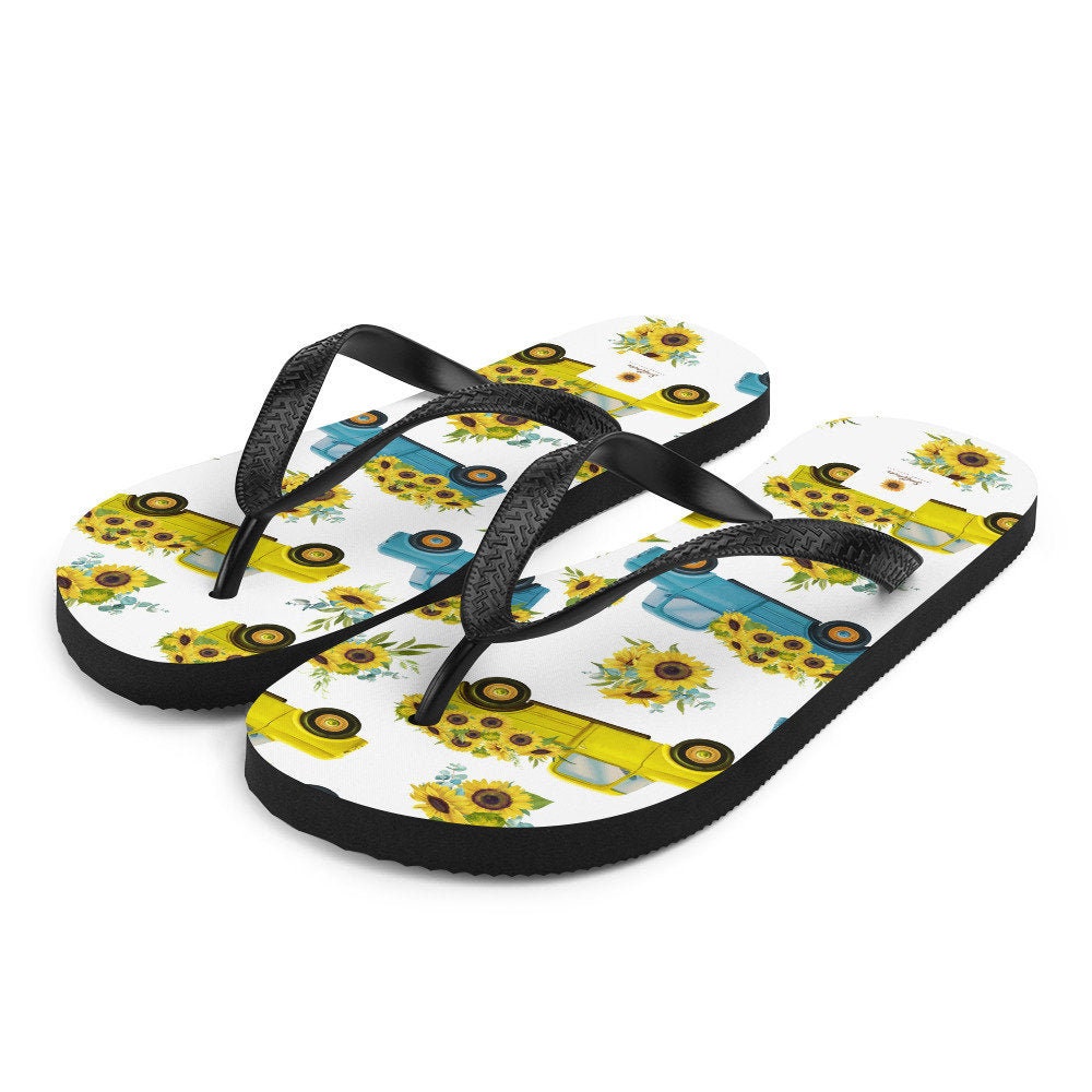 hippieartzone - Vintage Truck with Sunflowers Flip-Flops