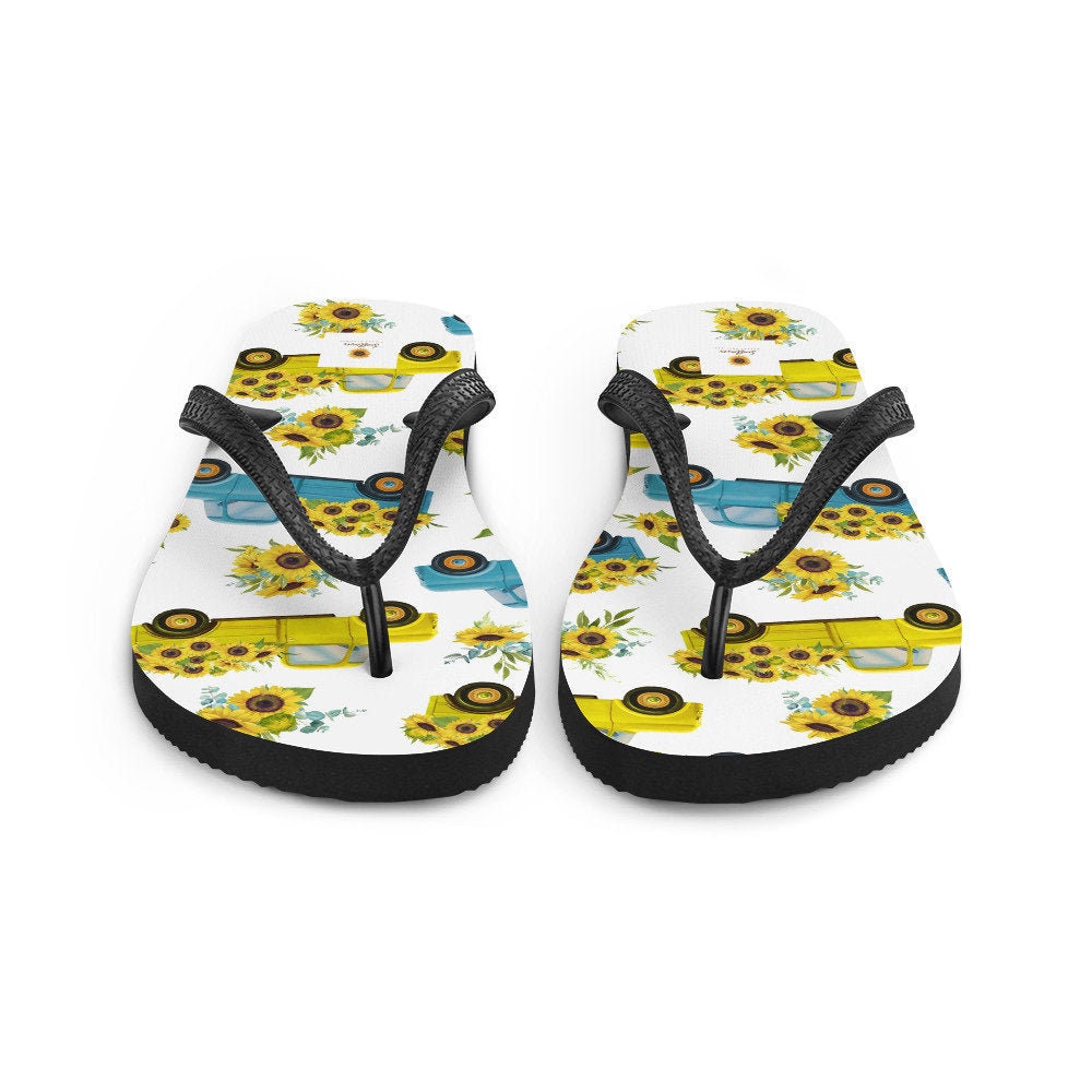 hippieartzone - Vintage Truck with Sunflowers Flip-Flops