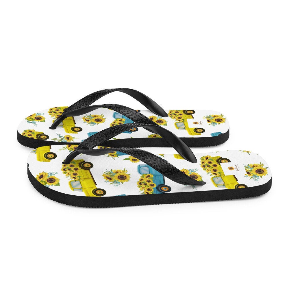 hippieartzone - Vintage Truck with Sunflowers Flip-Flops